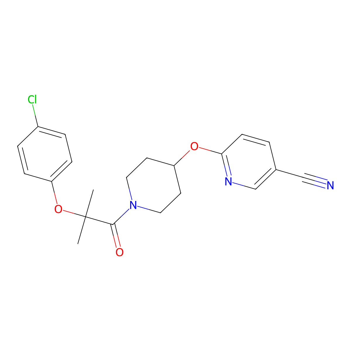 6-((1-(2-(4-Chlorophenoxy)-2-methylpropanoyl)piperidin-4-yl)oxy)nicotinonitrile molecular structure, CAS 1426314-61-5