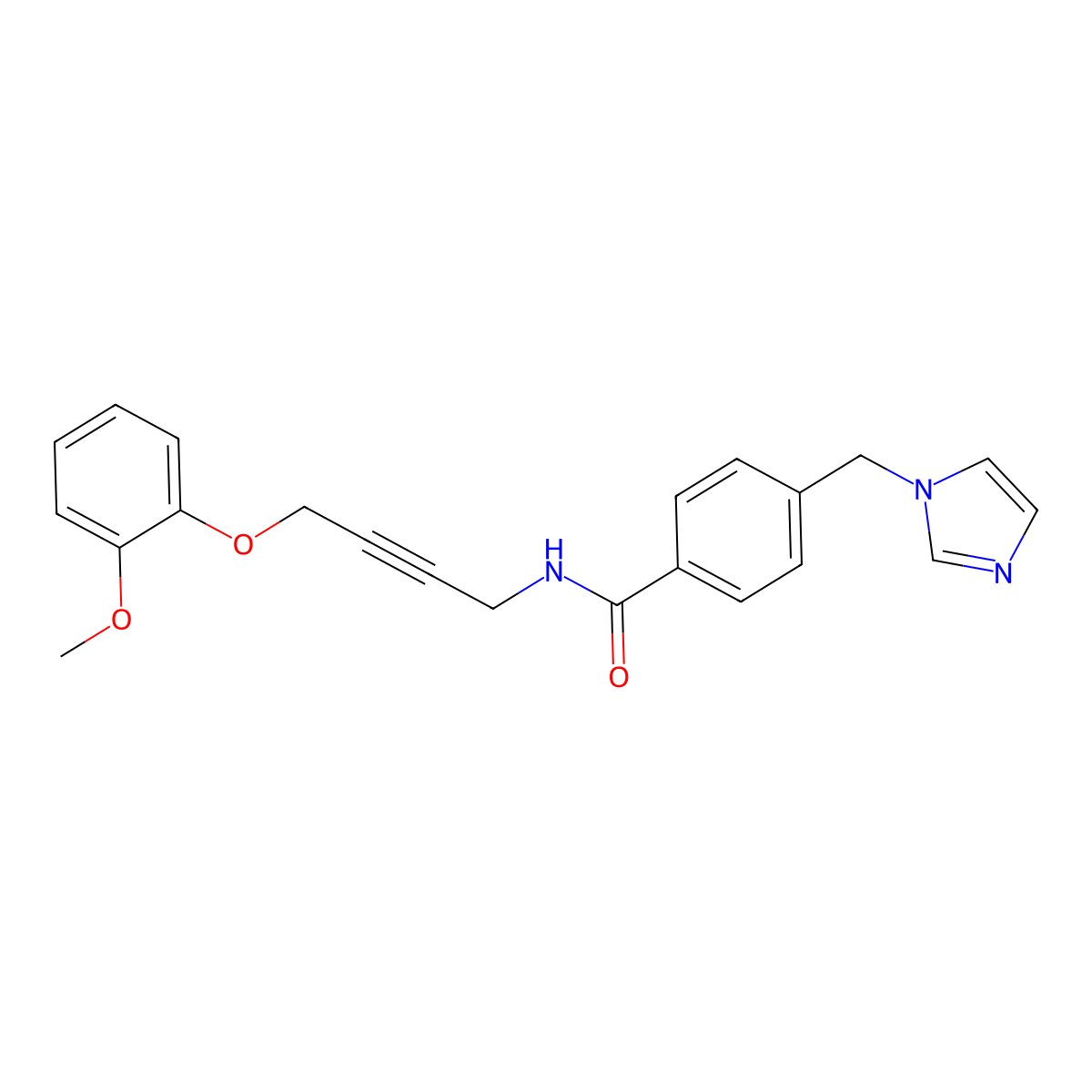 4-((1H-imidazol-1-yl)methyl)-N-(4-(2-methoxyphenoxy)but-2-yn-1-yl)benzamide molecular structure, CAS 1426314-67-1