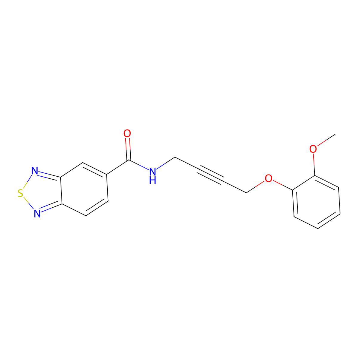 N-(4-(2-methoxyphenoxy)but-2-yn-1-yl)benzo[c][1,2,5]thiadiazole-5-carboxamide molecular structure, CAS 1426314-70-6
