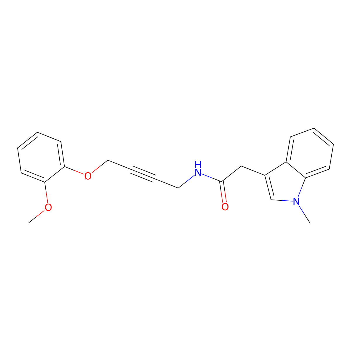 N-(4-(2-methoxyphenoxy)but-2-yn-1-yl)-2-(1-methyl-1H-indol-3-yl)acetamide molecular structure, CAS 1426314-81-9