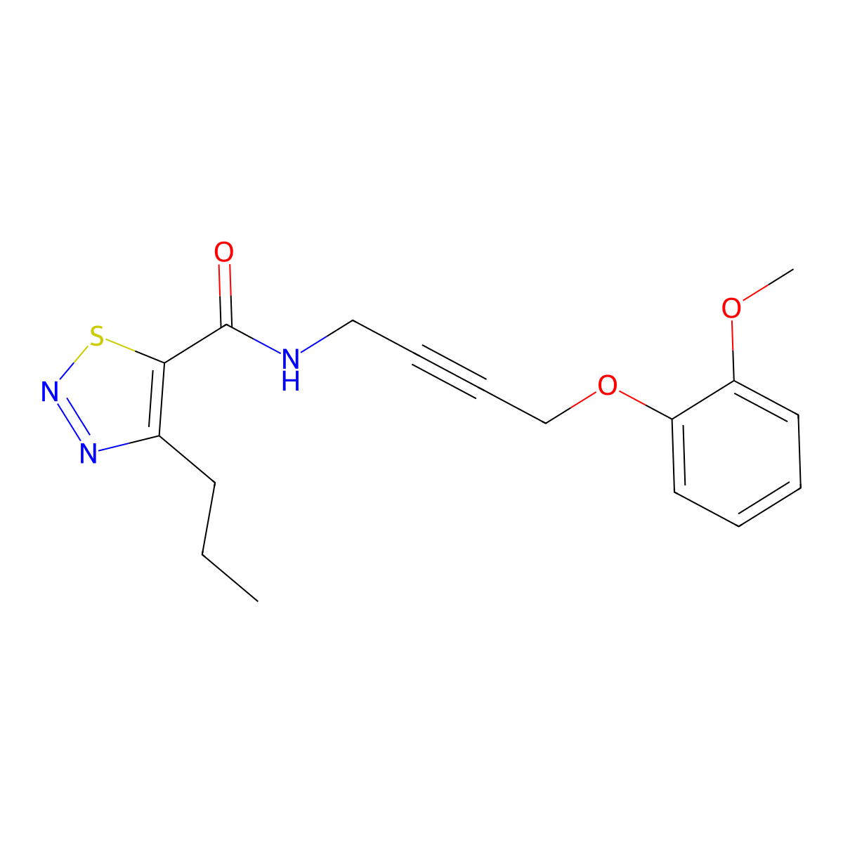N-(4-(2-methoxyphenoxy)but-2-yn-1-yl)-4-propyl-1,2,3-thiadiazole-5-carboxamide molecular structure, CAS 1426314-83-1