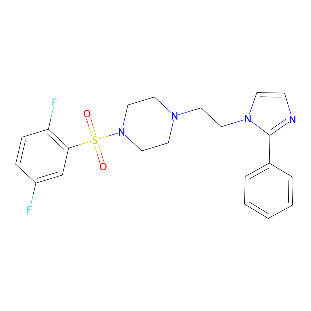 1-((2,5-difluorophenyl)sulfonyl)-4-(2-(2-phenyl-1H-imidazol-1-yl)ethyl)piperazine molecular structure, CAS 1426314-85-3