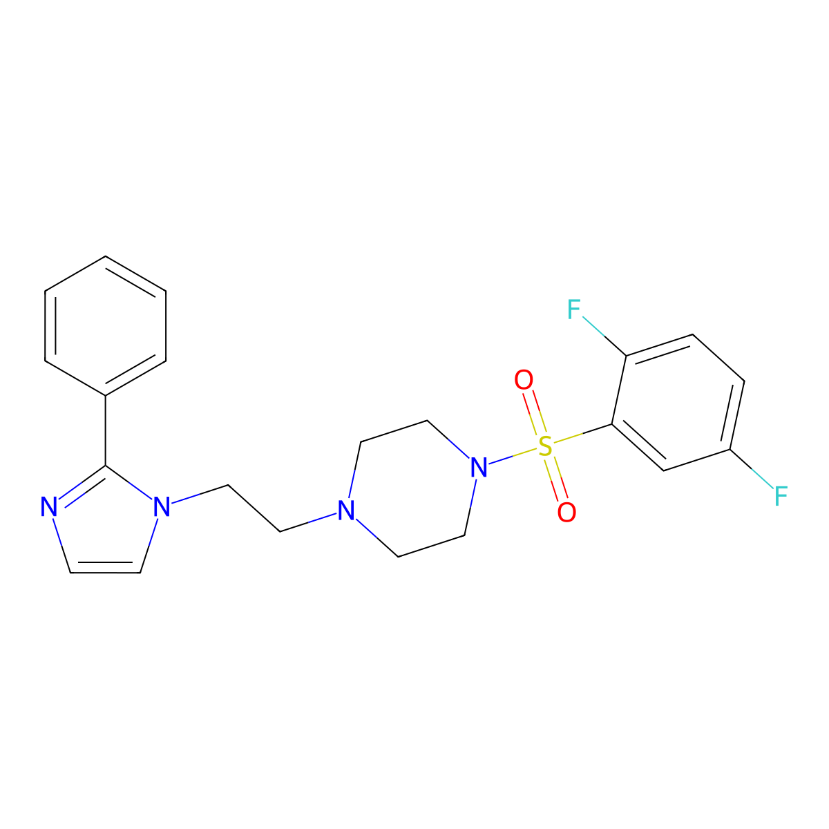 1-((2,5-difluorophenyl)sulfonyl)-4-(2-(2-phenyl-1H-imidazol-1-yl)ethyl)piperazine molecular structure, CAS 1426314-85-3