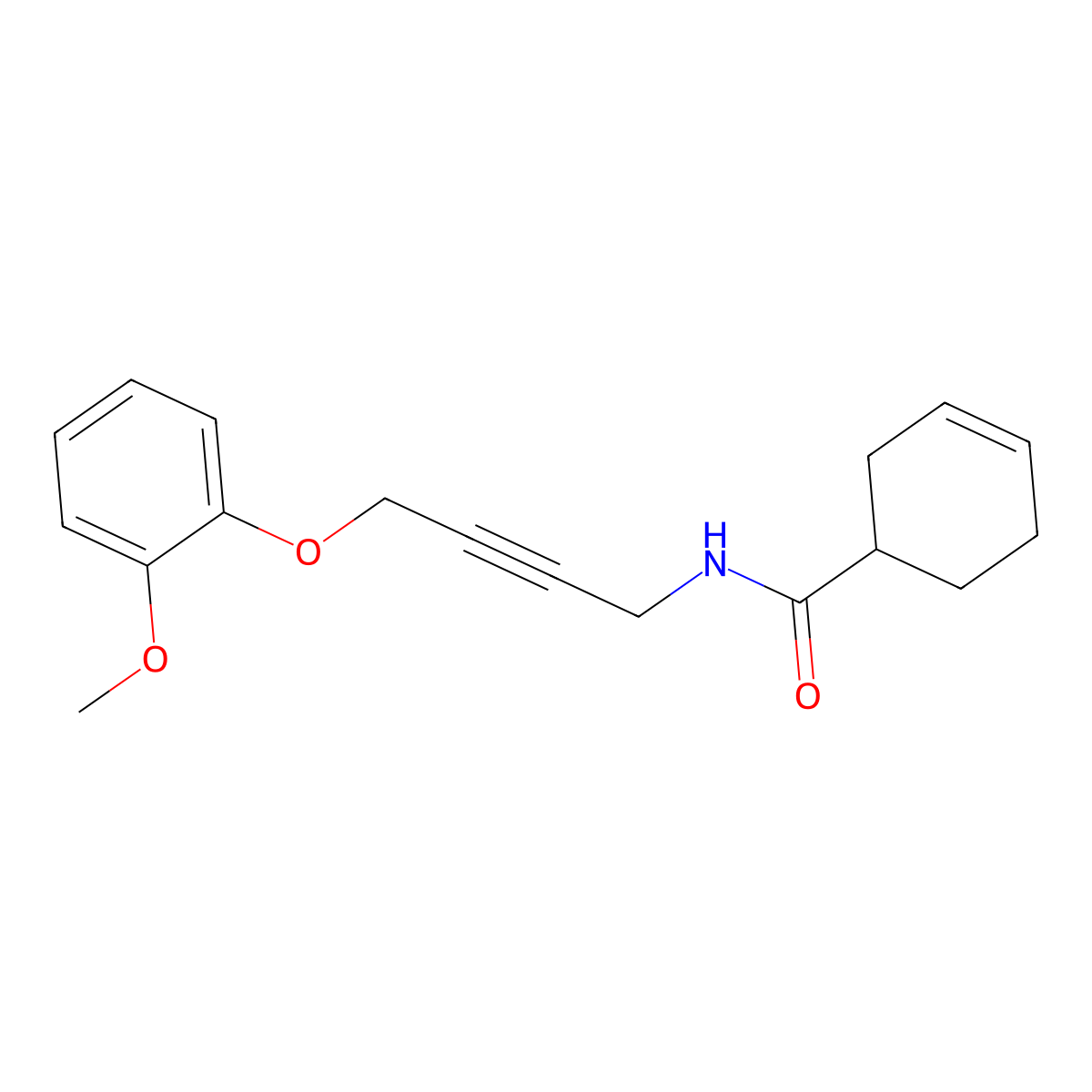 N-(4-(2-methoxyphenoxy)but-2-yn-1-yl)cyclohex-3-enecarboxamide molecular structure, CAS 1426315-00-5