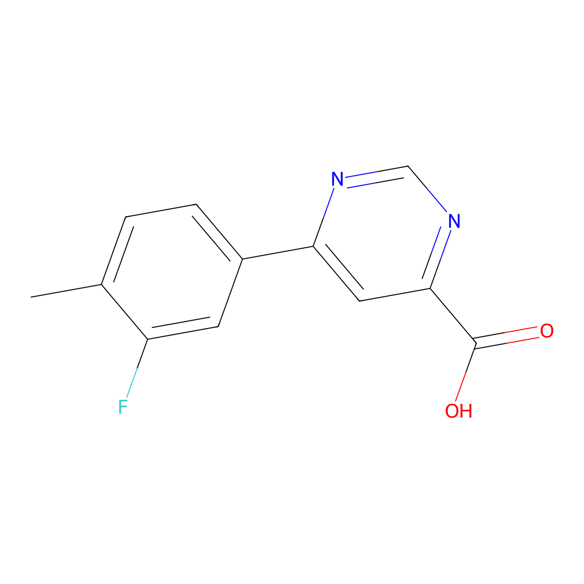 6-(3-Fluoro-4-methylphenyl)pyrimidine-4-carboxylic acid molecular structure, CAS 1426319-57-4