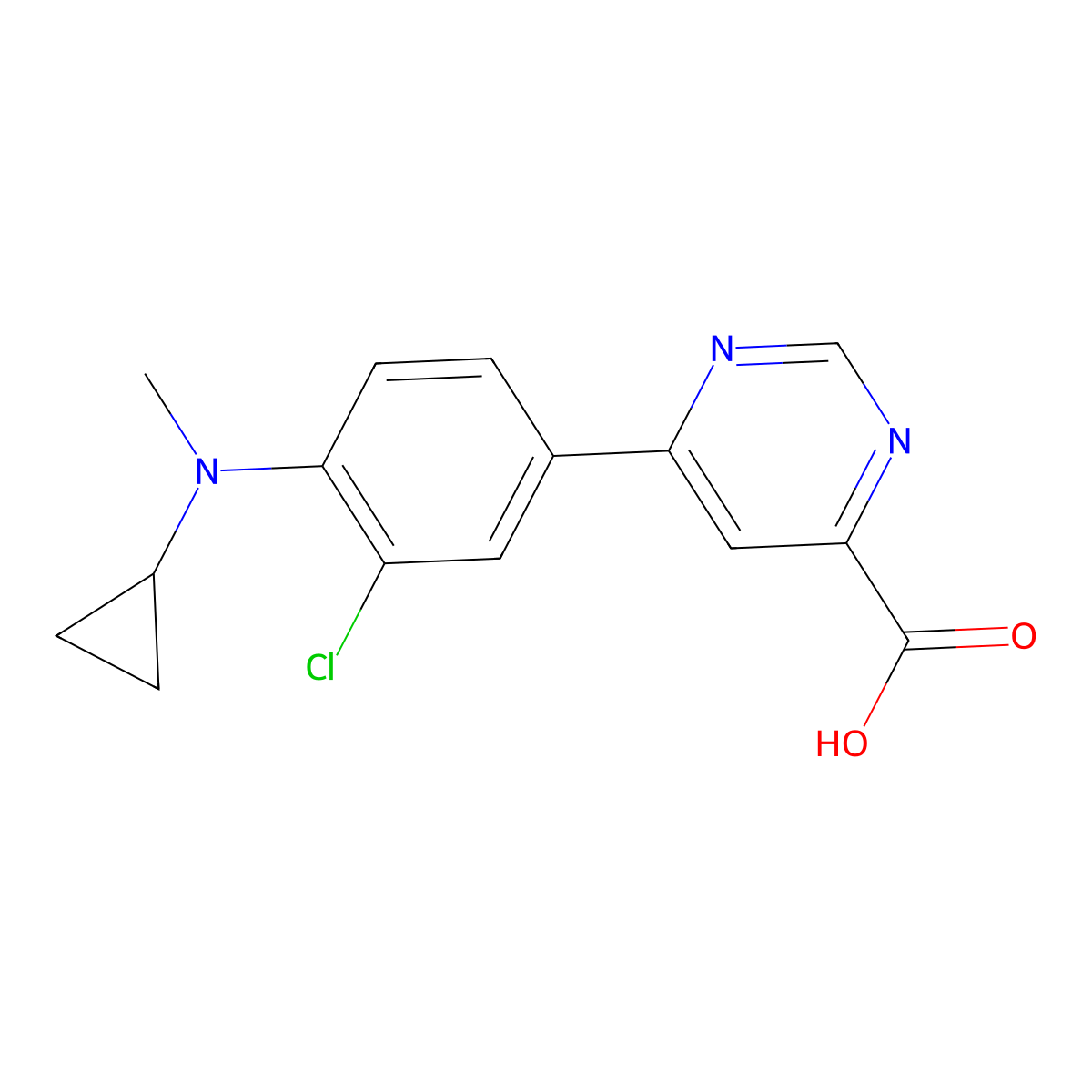 6-(3-Chloro-4-(cyclopropyl(methyl)amino)phenyl)pyrimidine-4-carboxylic acid molecular structure, CAS 1426320-25-3