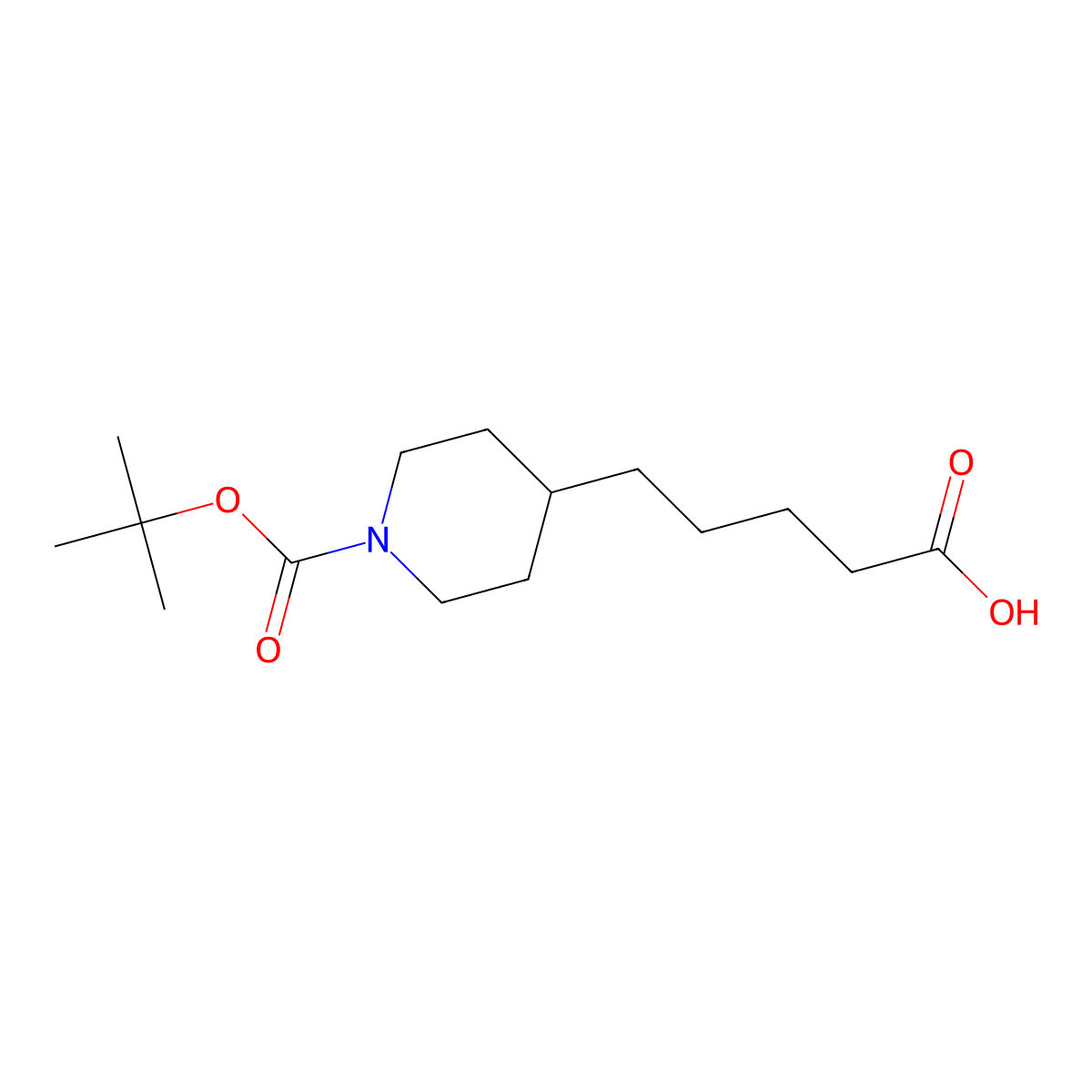 5-(1-((Tert-butoxy)carbonyl)piperidin-4-yl)pentanoic acid molecular structure, CAS 142638-91-3