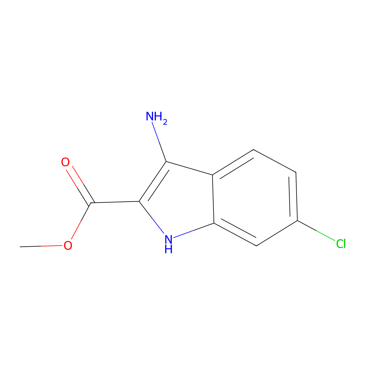 methyl 3-amino-6-chloro-1H-indole-2-carboxylate molecular structure, CAS 142641-05-2