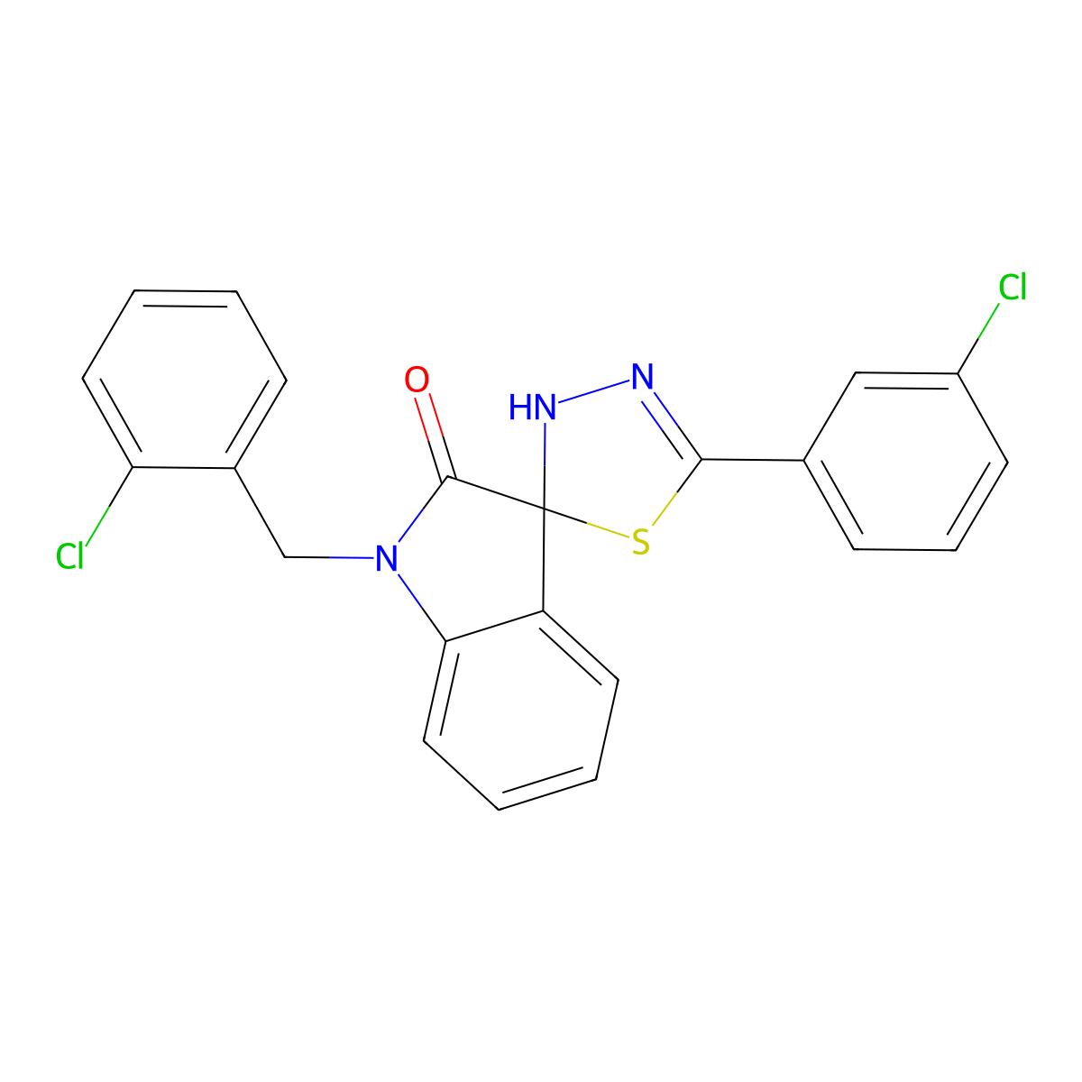 5-(3-chlorophenyl)-1'-[(2-chlorophenyl)methyl]spiro[3H-1,3,4-thiadiazole-2,3'-indole]-2'-one molecular structure, CAS 1426415-28-2