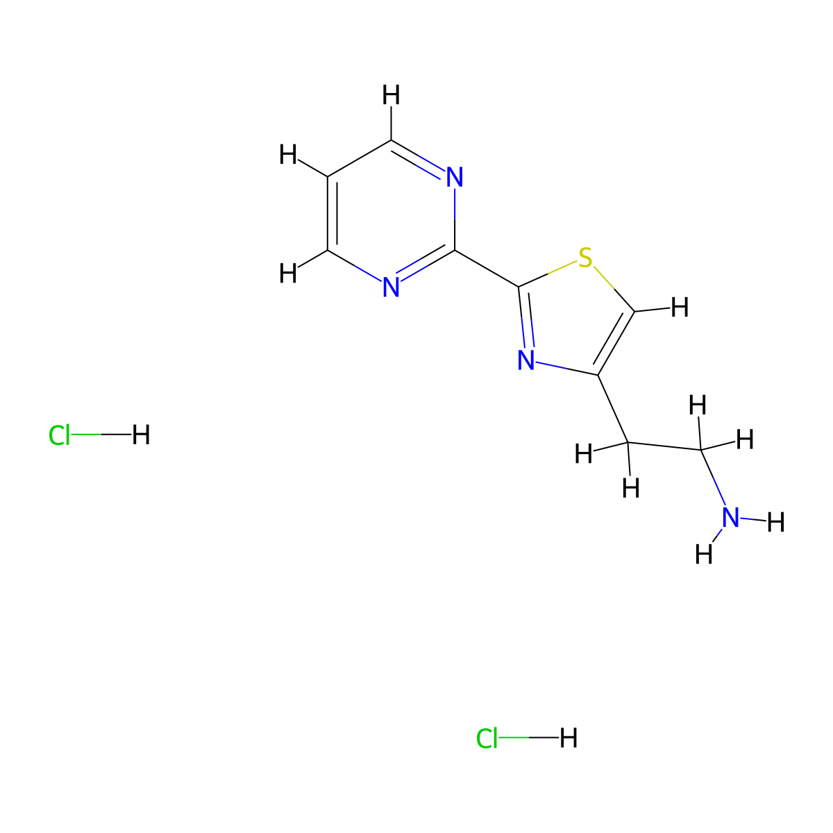 {2-[2-(2-Pyrimidinyl)-1,3-thiazol-4-yl]ethyl}amine dihydrochloride molecular structure, CAS 1426444-82-7