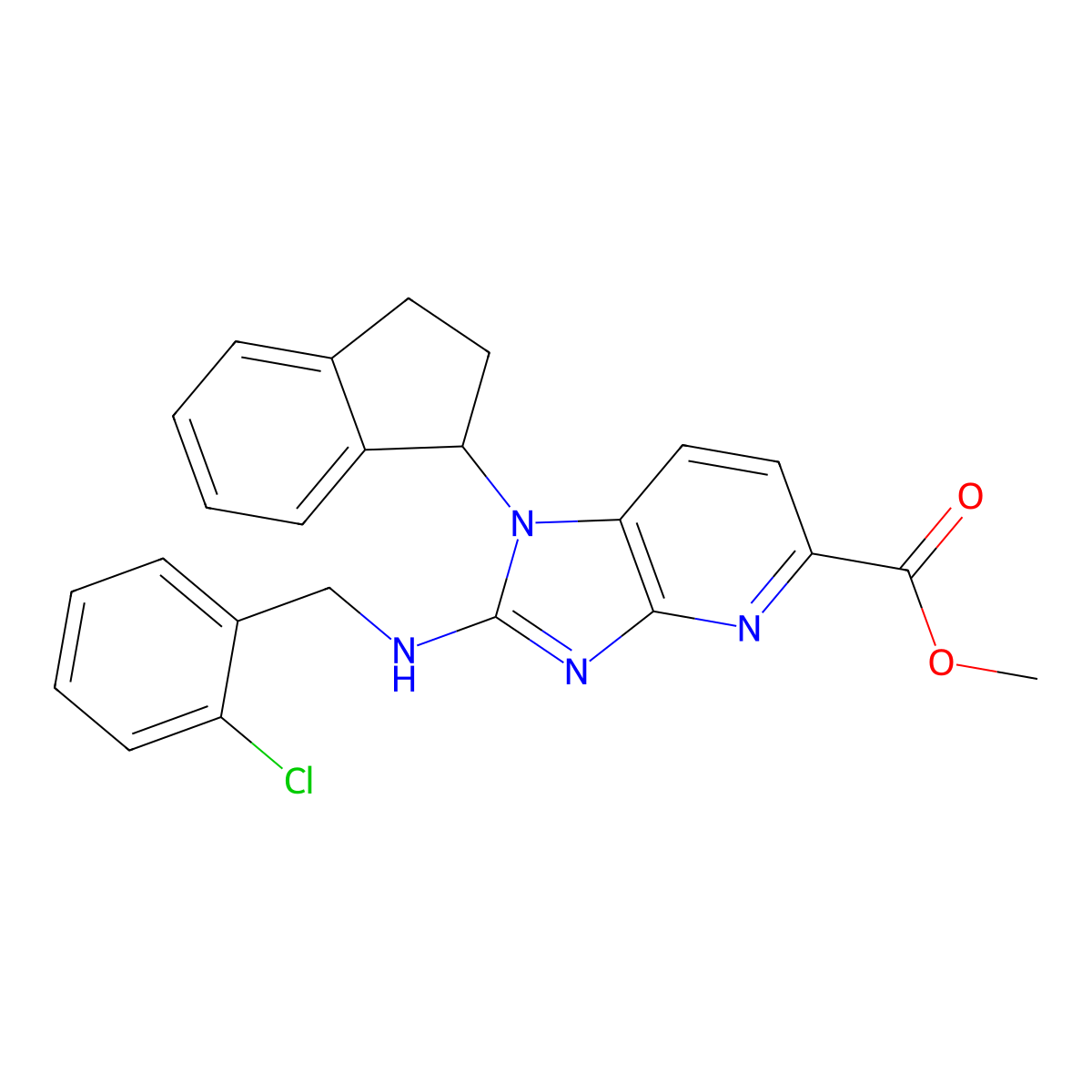 (R)-methyl 2-(2-chlorobenzylamino)-1-(2,3-dihydro-1H-inden-1-yl)-1H-imidazo[4,5-b]pyridine-5-carboxylate molecular structure, CAS 1426654-48-9