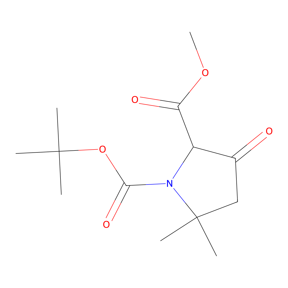 1-Tert-butyl 2-methyl 5,5-dimethyl-3-oxopyrrolidine-1,2-dicarboxylate molecular structure, CAS 1426680-65-0