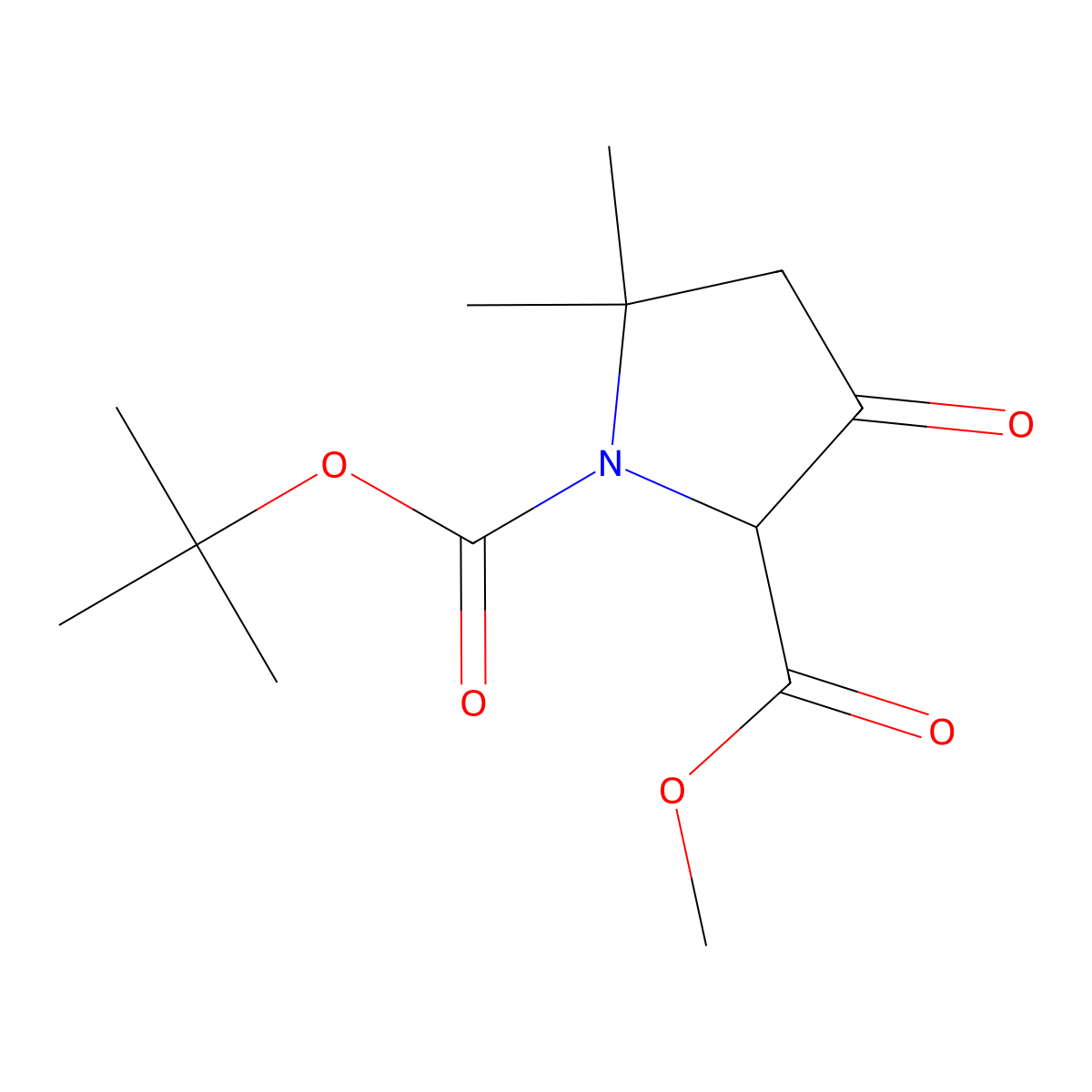 1-Tert-butyl 2-methyl 5,5-dimethyl-3-oxopyrrolidine-1,2-dicarboxylate molecular structure, CAS 1426680-65-0