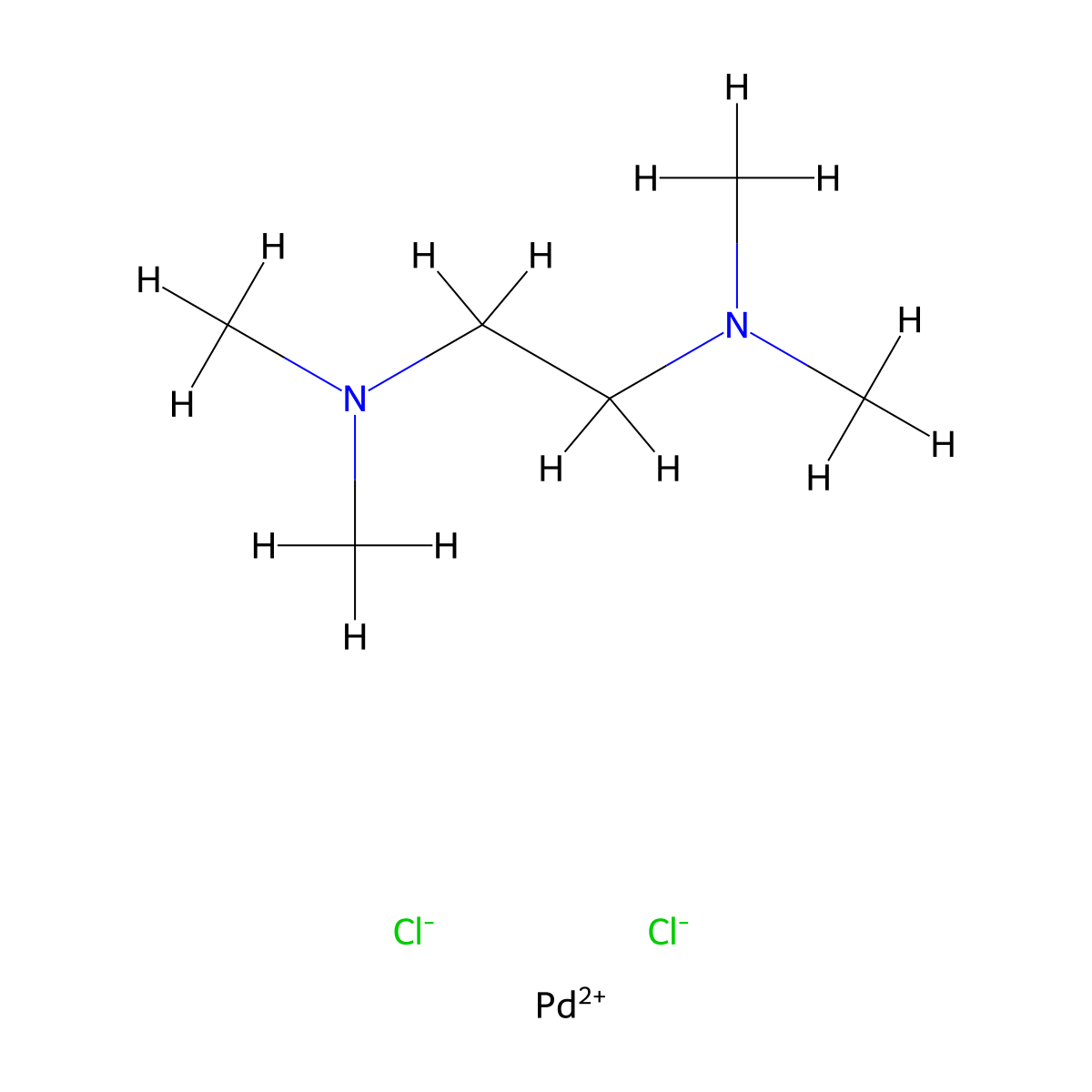 Dichloro(N,N,N',N'-tetramethylethylenediamine)palladium(II) molecular structure, CAS 14267-08-4
