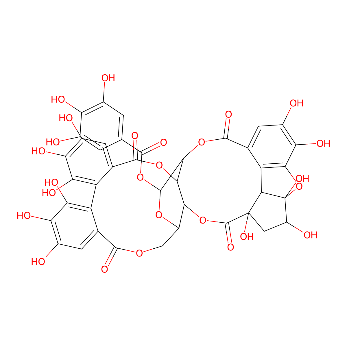 (1,2,4,13,14,15,18,19,20,34,35-Undecahydroxy-5,10,23,31-tetraoxo-6,9,24,27,30,39-hexaoxaoctacyclo[34.2.1.04,38.07,26.08,29.011,16.017,22.032,37]nonatriaconta-11,13,15,17,19,21,32,34,36-nonaen-28-yl) 3,4,5-trihydroxybenzoate molecular structure, CAS 142674-52-0