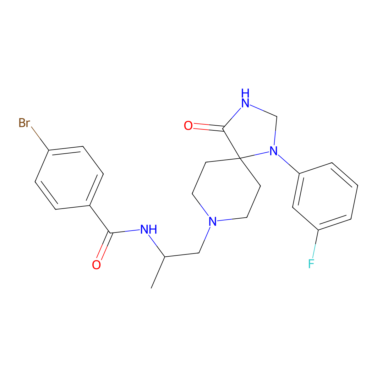 (S)-4-bromo-N-(1-(1-(3-fluorophenyl)-4-oxo-1,3,8-triazaspiro[4.5]decan-8-yl)propan-2-yl)benzamide molecular structure, CAS 1426916-00-8