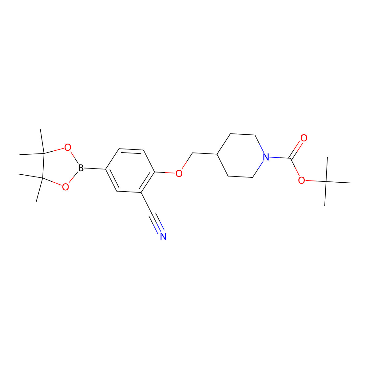 tert-Butyl 4-((2-cyano-4-(4,4,5,5-tetramethyl-1,3,2-dioxaborolan-2-yl)phenoxy)methyl)piperidine-1-carboxylate molecular structure, CAS 1426921-35-8