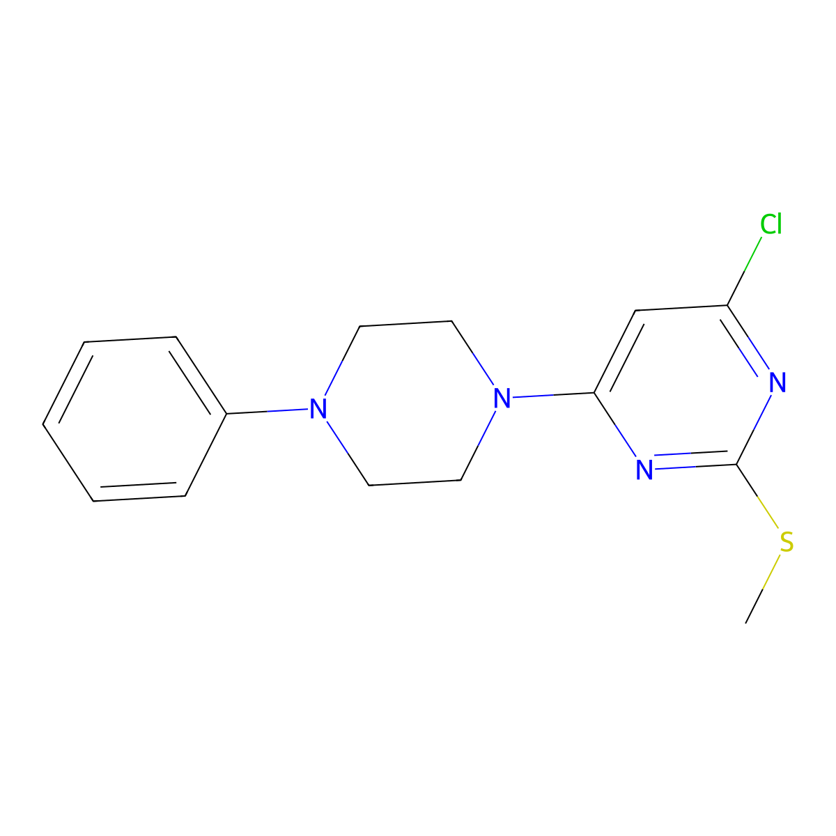 4-Chloro-2-(methylsulfanyl)-6-(4-phenylpiperazin-1-yl)pyrimidine molecular structure, CAS 1426935-66-1