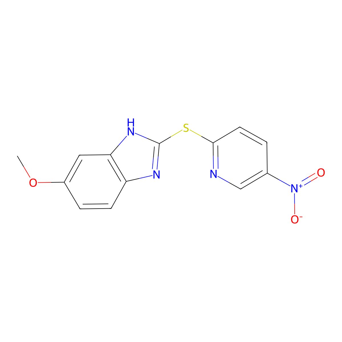 6-methoxy-2-[(5-nitropyridin-2-yl)sulfanyl]-1H-1,3-benzodiazole molecular structure, CAS 1426935-69-4