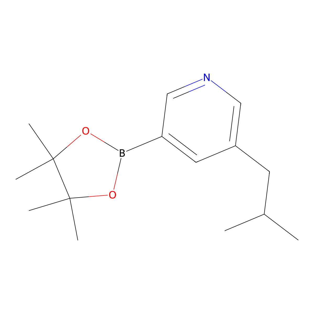 3-Isobutyl-5-(4,4,5,5-tetramethyl-1,3,2-dioxaborolan-2-yl)pyridine molecular structure, CAS 1426957-76-7
