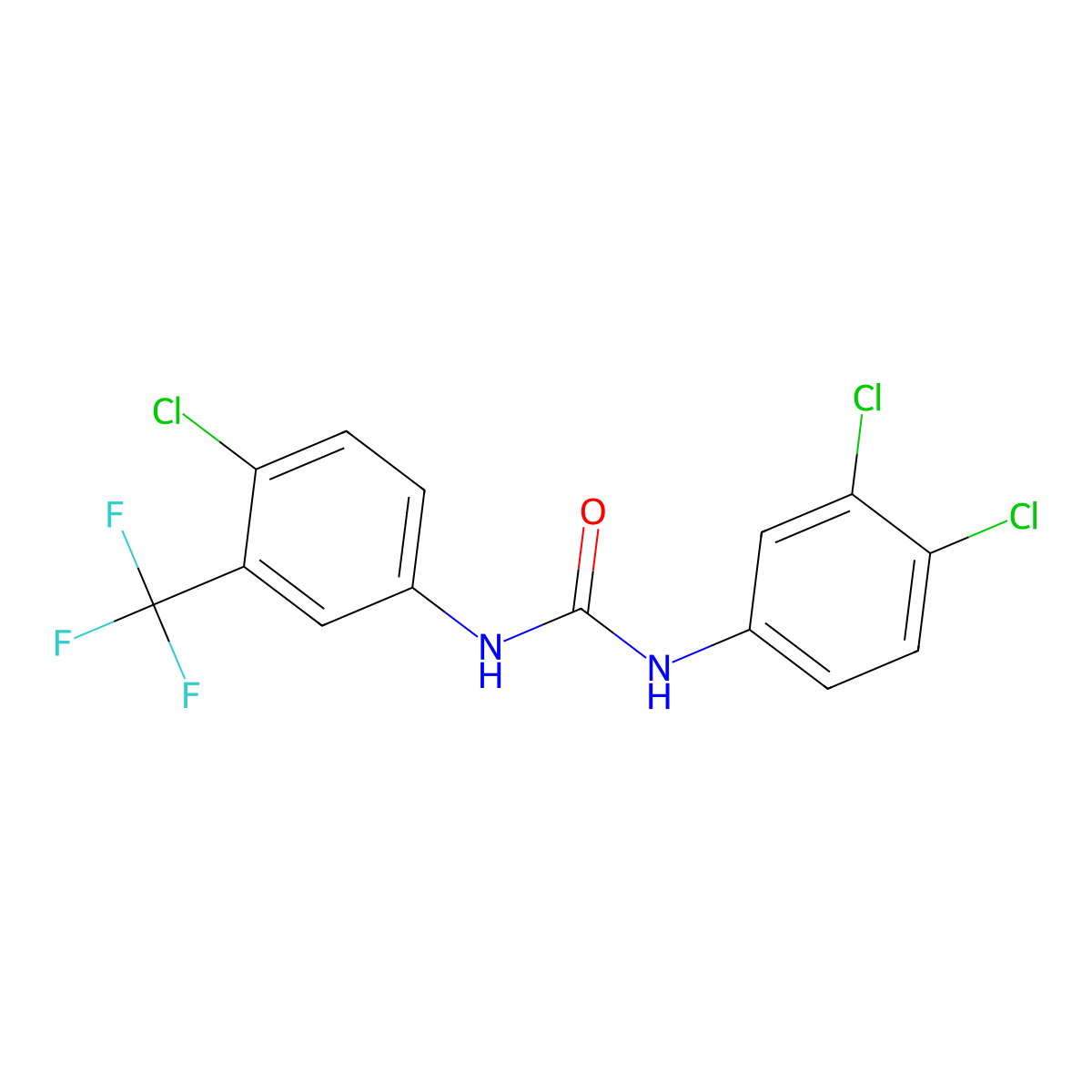 N-[4-chloro-3-(trifluoromethyl)phenyl]-N'-(3,4-dichlorophenyl)urea molecular structure, CAS 1427-94-7
