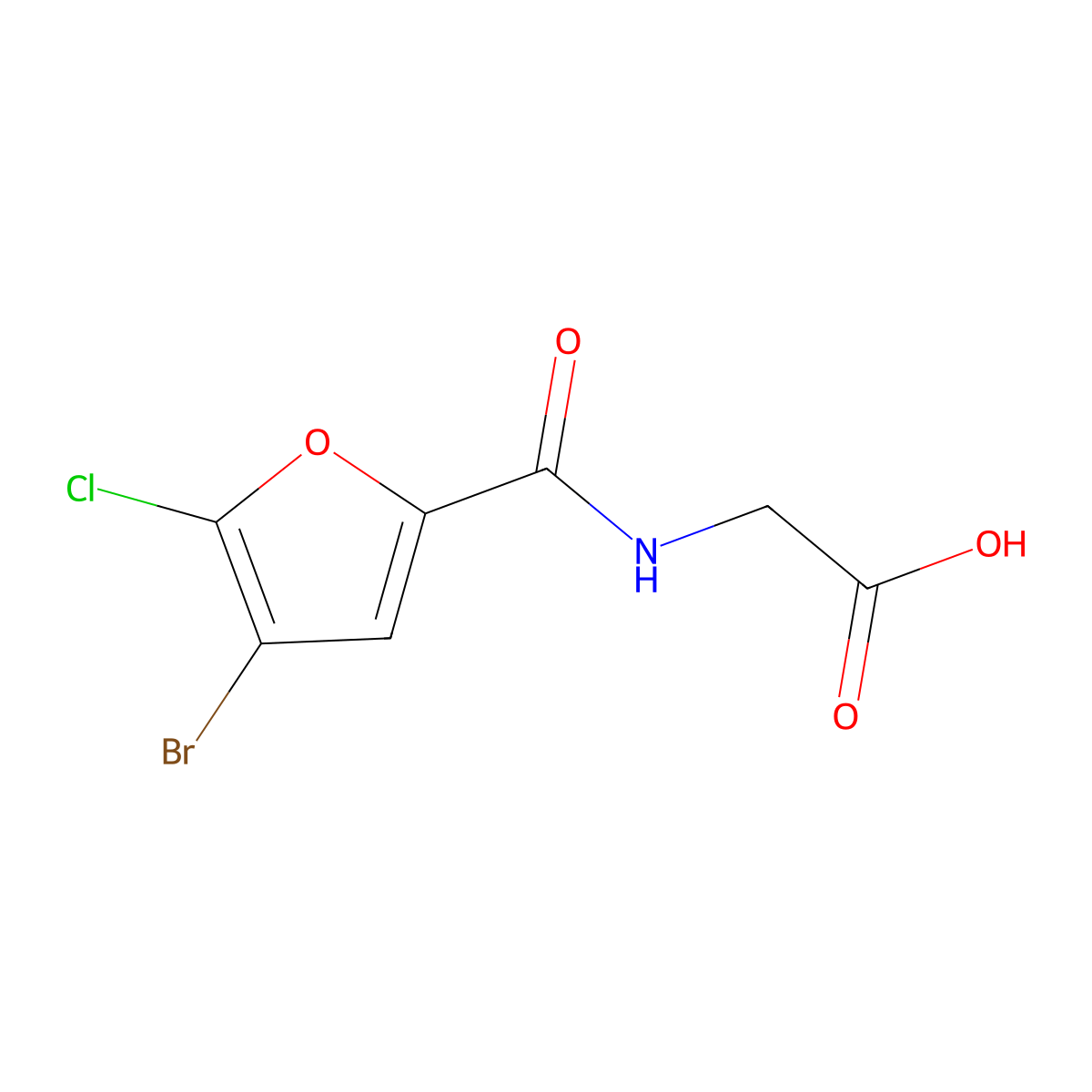 2-(4-Bromo-5-chlorofuran-2-carboxamido)acetic acid molecular structure, CAS 1427011-08-2