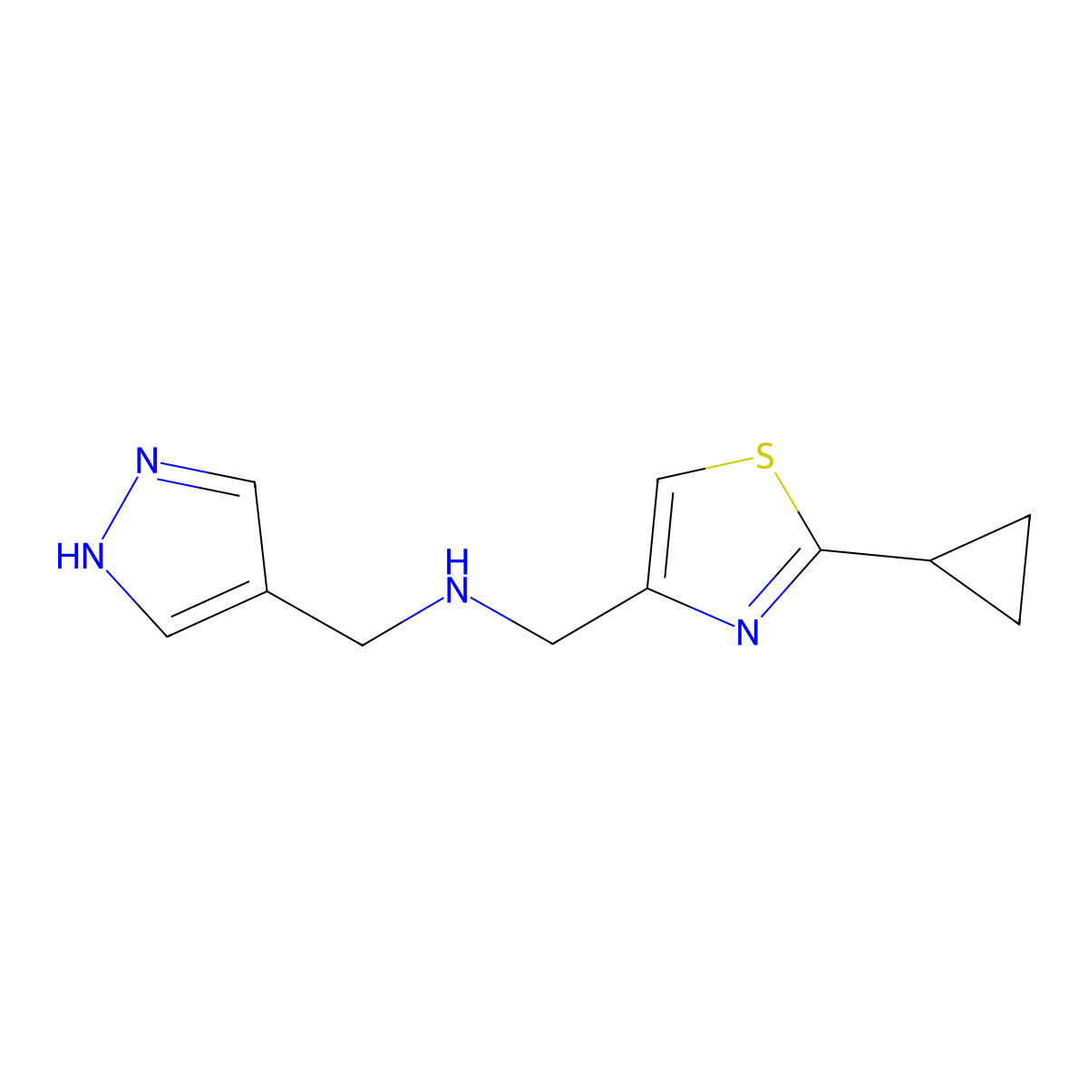 N-((1H-Pyrazol-4-yl)methyl)-1-(2-cyclopropylthiazol-4-yl)methanamine molecular structure, CAS 1427015-02-8