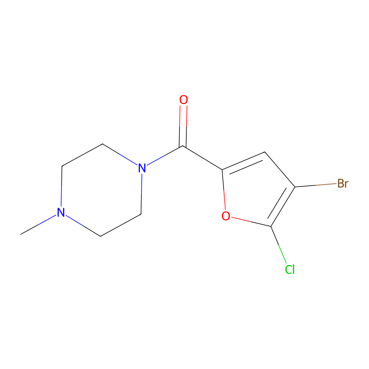 (4-Bromo-5-chlorofuran-2-yl)(4-methylpiperazin-1-yl)methanone molecular structure, CAS 1427021-17-7