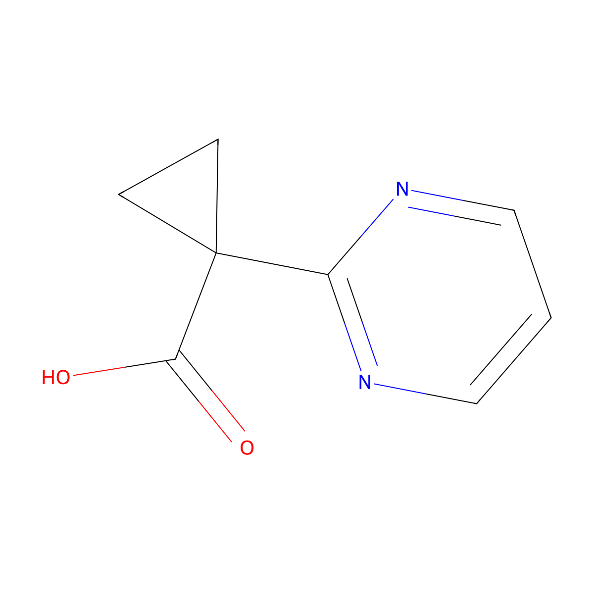 1-(Pyrimidin-2-yl)cyclopropane-1-carboxylic acid molecular structure, CAS 1427022-89-6