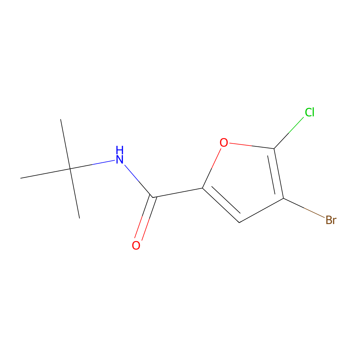 4-Bromo-N-(tert-butyl)-5-chlorofuran-2-carboxamide molecular structure, CAS 1427024-56-3