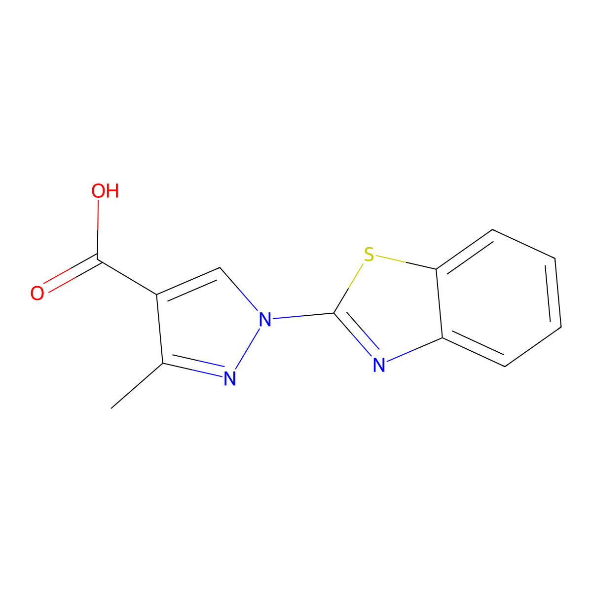 1-(Benzo[d]thiazol-2-yl)-3-methyl-1H-pyrazole-4-carboxylic acid molecular structure, CAS 1427027-39-1