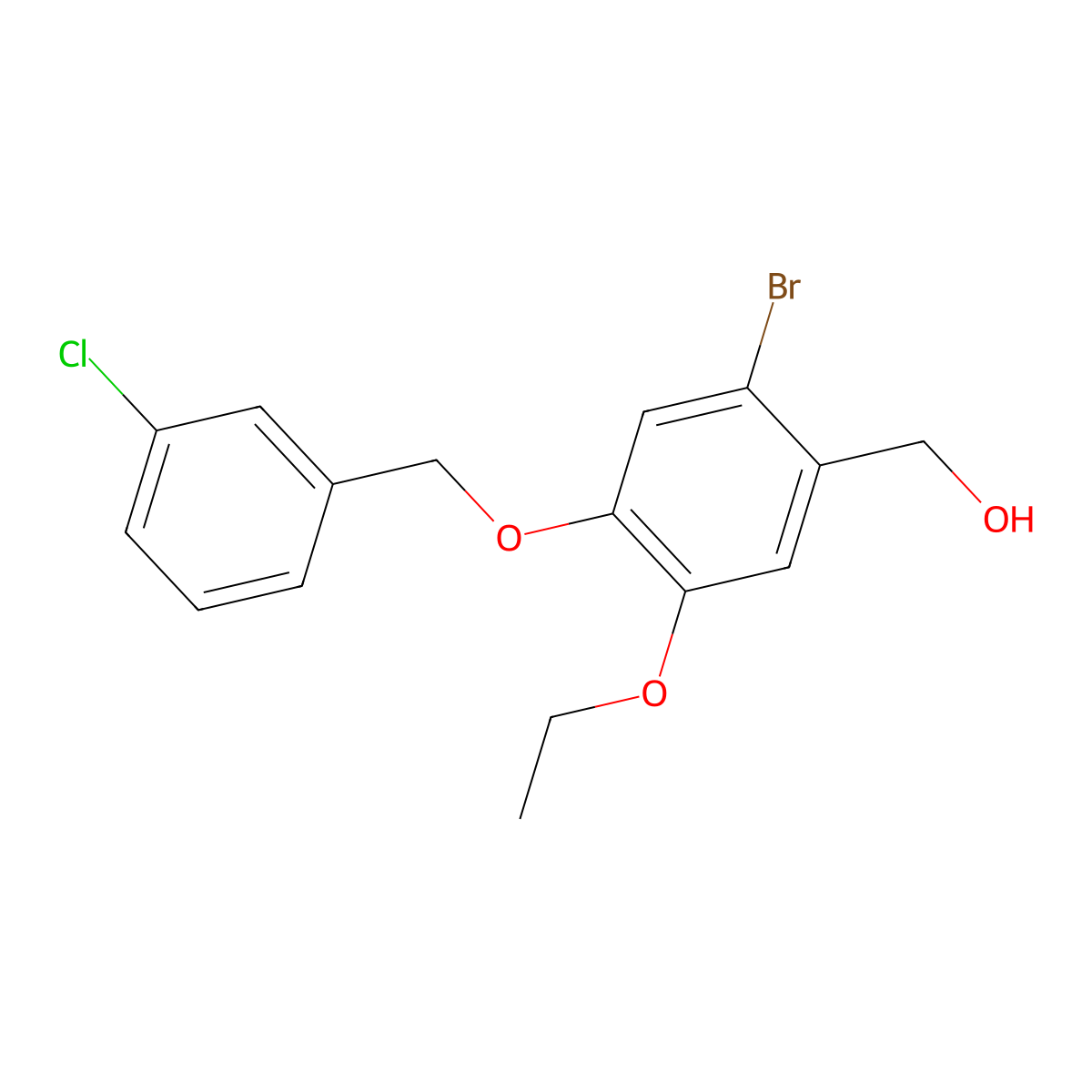 2-Bromo-4-[(3-chlorophenyl)methoxy]-5-ethoxybenzenemethanol molecular structure, CAS 1427028-27-0