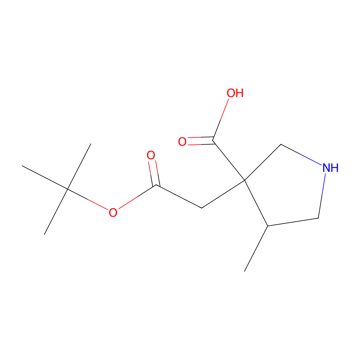 cis-3-[2-(Tert-butoxy)-2-oxoethyl]-4-methylpyrrolidine-3-carboxylic acid molecular structure, CAS 1427058-29-4