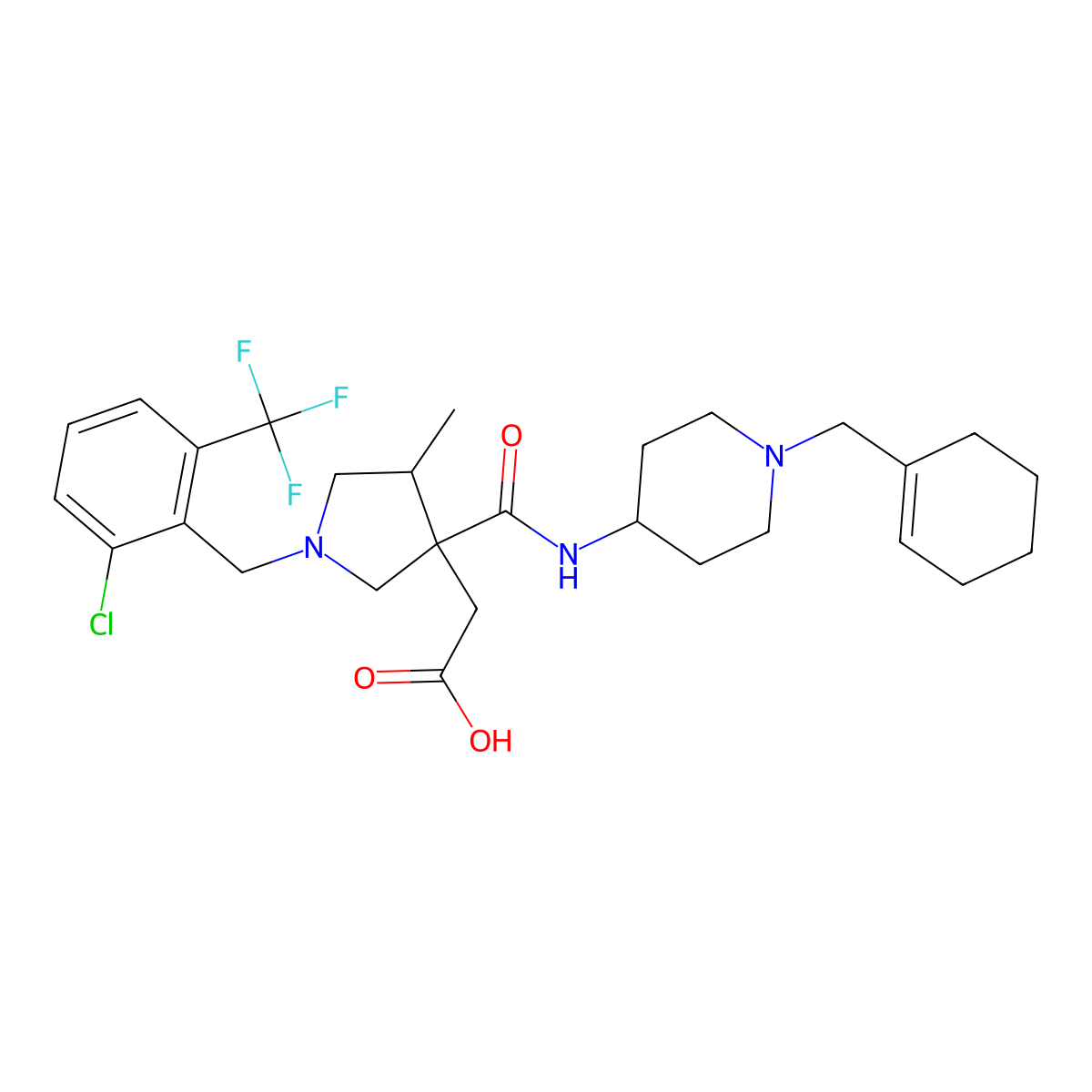 (3S,4R)-1-[[2-Chloro-6-(trifluoromethyl)phenyl]methyl]-3-[[[1-(1-cyclohexen-1-ylmethyl)-4-piperidinyl]amino]carbonyl]-4-methyl-3-pyrrolidineacetic acid molecular structure, CAS 1427058-33-0