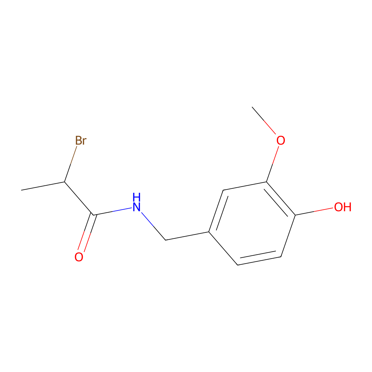 (R,S)-2-Bromo-N-(4-hydroxy-3-methoxybenzyl)propanamide molecular structure, CAS 142713-64-2