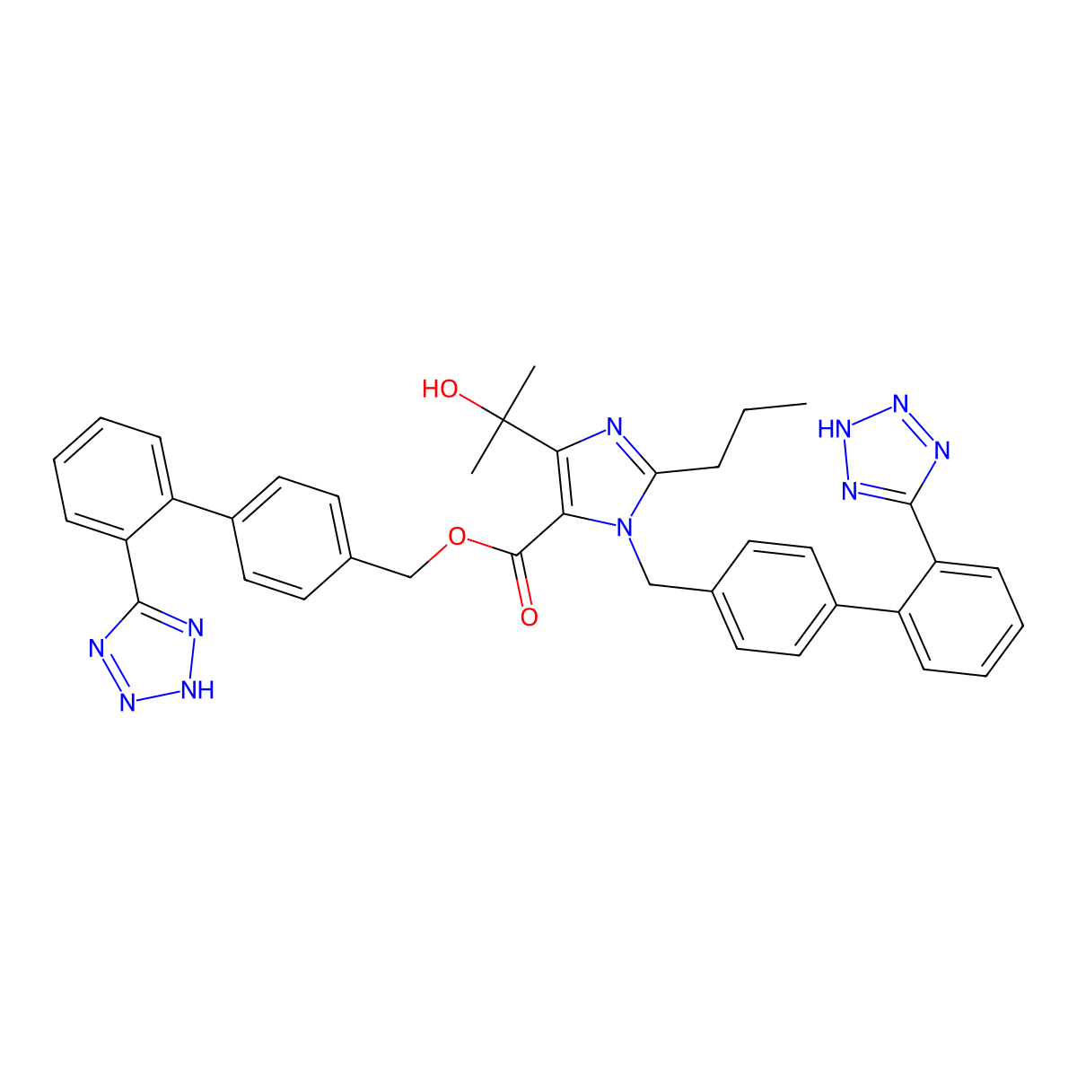 [4-[2-(2H-tetrazol-5-yl)phenyl]phenyl]methyl 5-(2-hydroxypropan-2-yl)-2-propyl-3-[[4-[2-(2H-tetrazol-5-yl)phenyl]phenyl]methyl]imidazole-4-carboxylate molecular structure, CAS 1427168-38-4