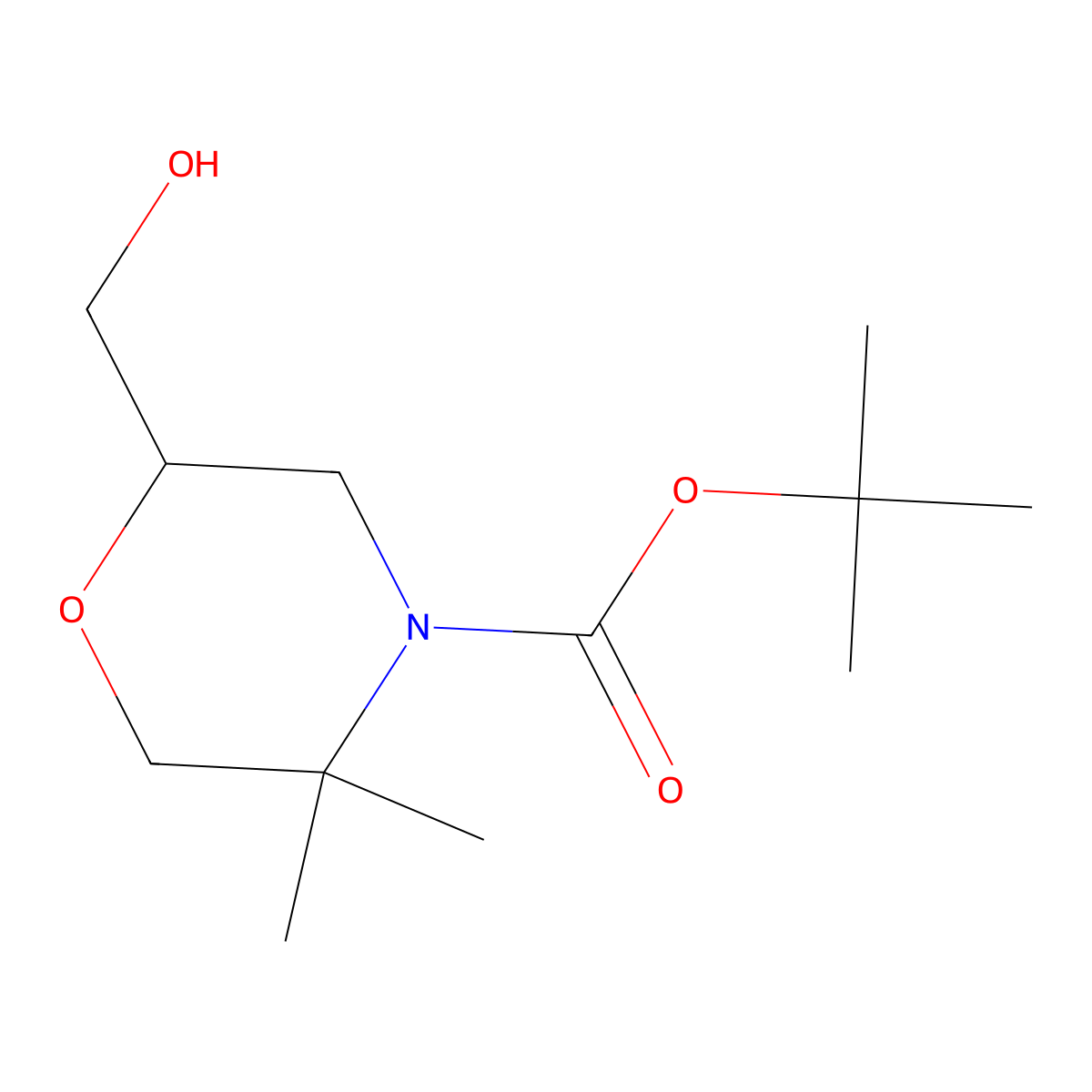 tert-butyl (2R)-2-(hydroxymethyl)-5,5-dimethylmorpholine-4-carboxylate molecular structure, CAS 1427175-15-2