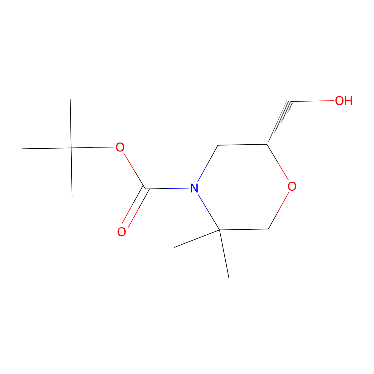 tert-butyl (2R)-2-(hydroxymethyl)-5,5-dimethylmorpholine-4-carboxylate molecular structure, CAS 1427175-15-2