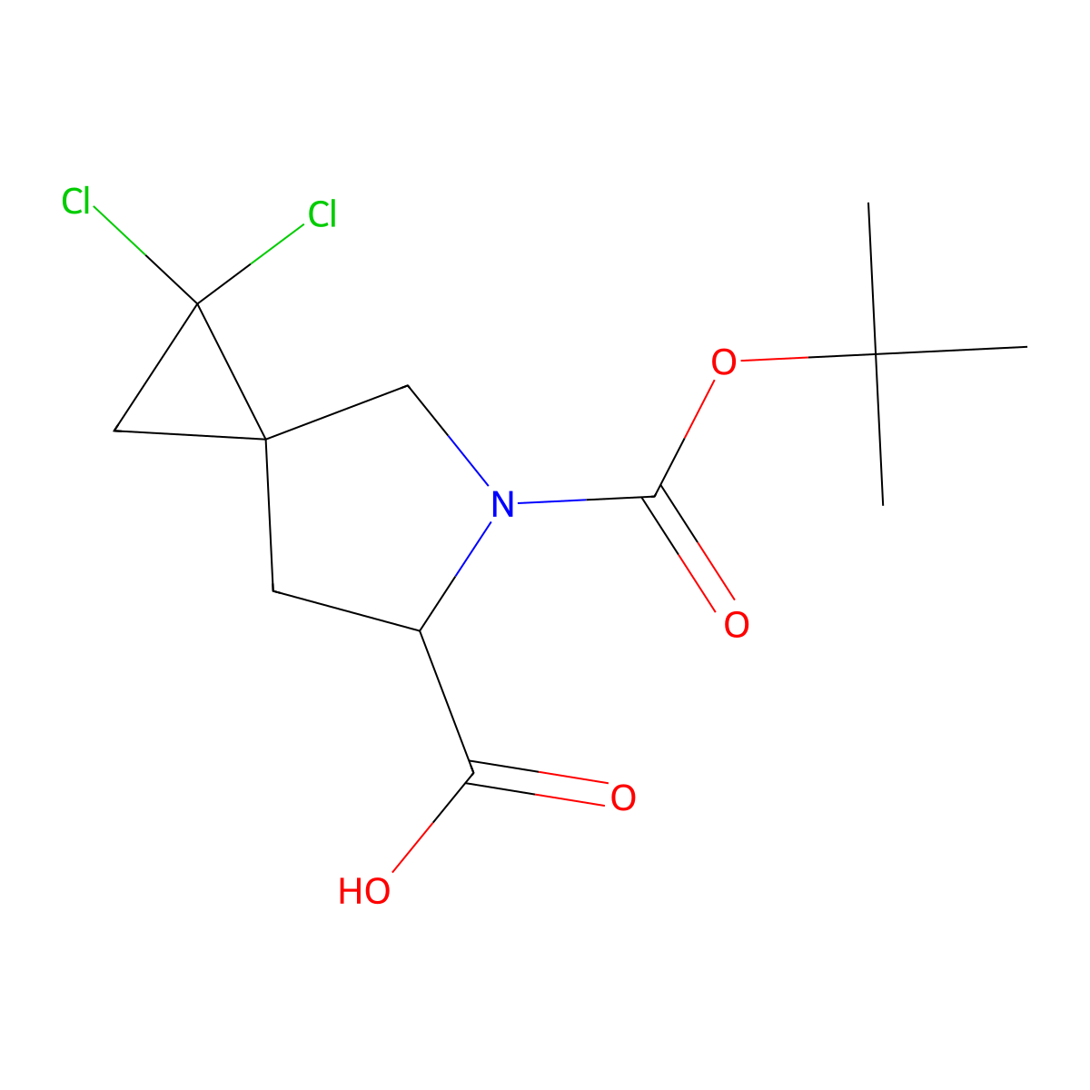 (6S)-5-(tert-butoxycarbonyl)-1,1-dichloro-5-azaspiro[2.4]heptane-6-carboxylic acid molecular structure, CAS 1427175-65-2