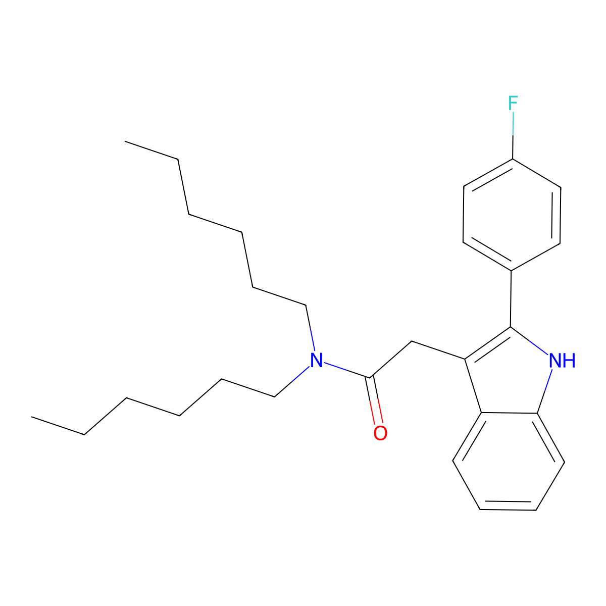 2-(4-Fluorophenyl)-N,N-dihexyl-1H-indole-3-acetamide molecular structure, CAS 142720-24-9