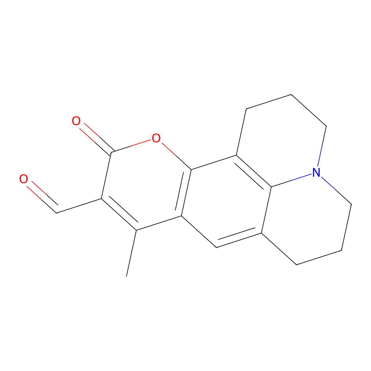 2,3,6,7-Tetrahydro-9-methyl-11-oxo-1H,5H,11H-[1]benzopyrano[6,7,8-ij]quinolizine-10-carboxaldehyde molecular structure, CAS 142730-53-8