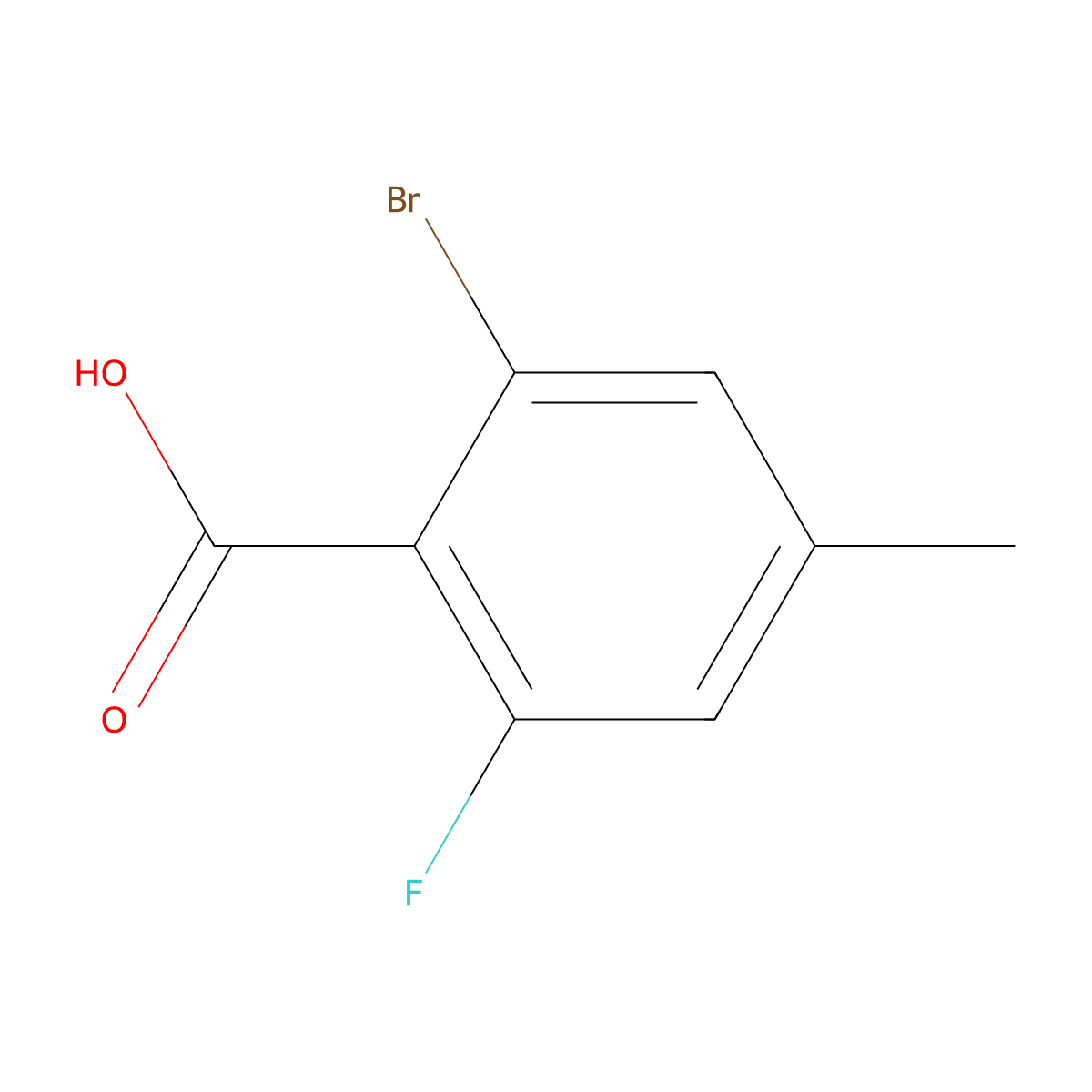 2-Bromo-6-fluoro-4-methylbenzoic acid molecular structure, CAS 1427327-66-9
