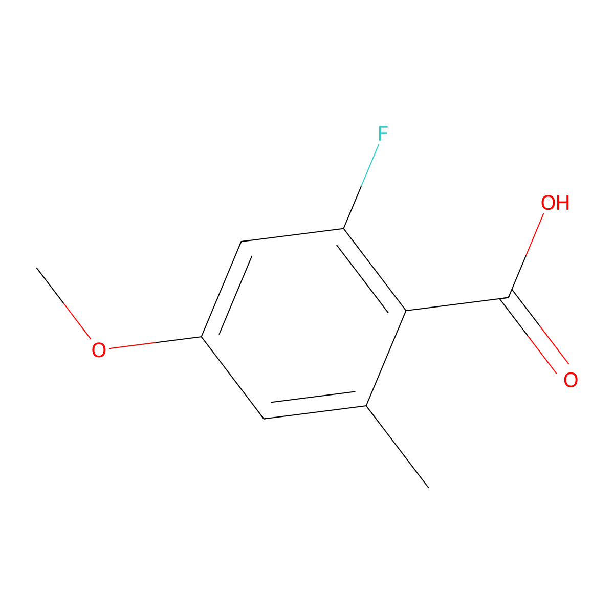 2-Fluoro-4-methoxy-6-methylbenzoic acid molecular structure, CAS 1427327-75-0