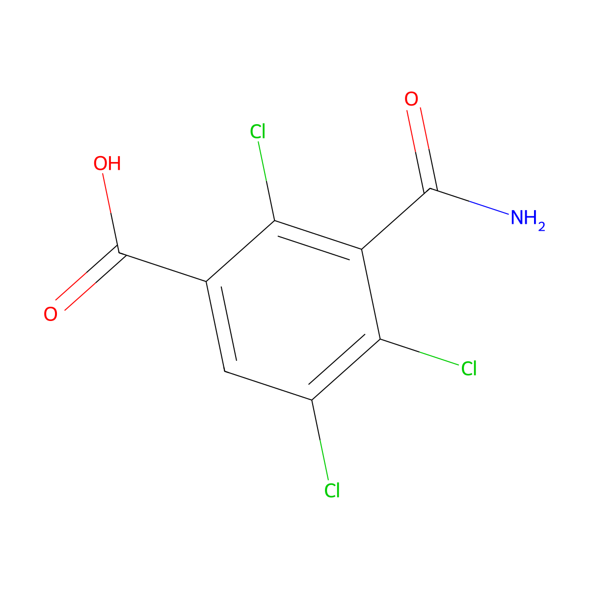 3-Carbamoyl-2,4,5-trichlorobenzoic acid molecular structure, CAS 142733-37-7