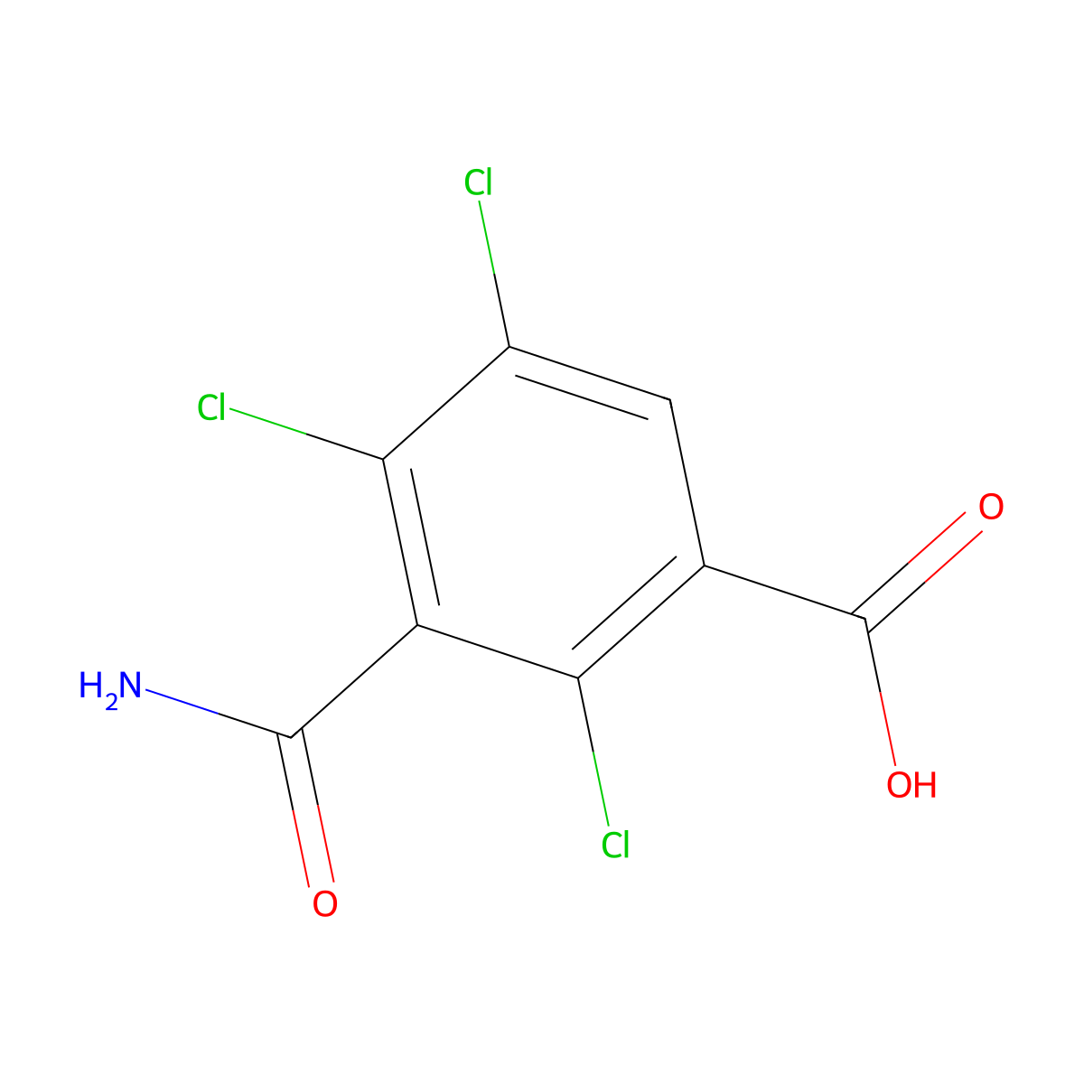 3-Carbamoyl-2,4,5-trichlorobenzoic acid molecular structure, CAS 142733-37-7