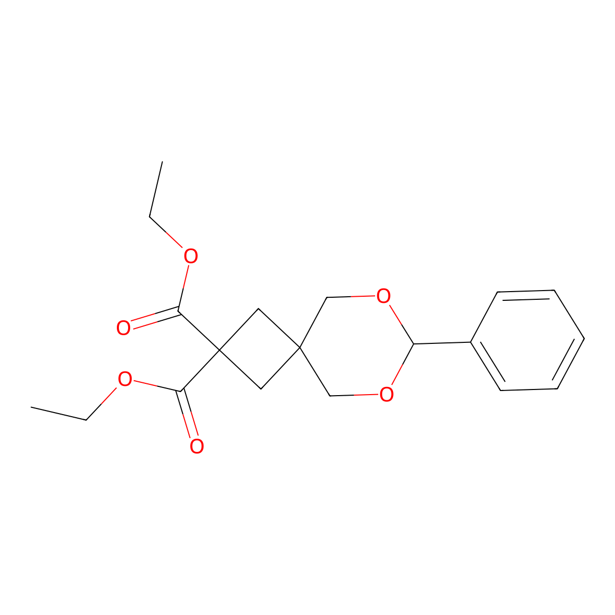 Diethyl 7-phenyl-6,8-dioxaspiro[3.5]nonane-2,2-dicarboxylate molecular structure, CAS 142733-60-6
