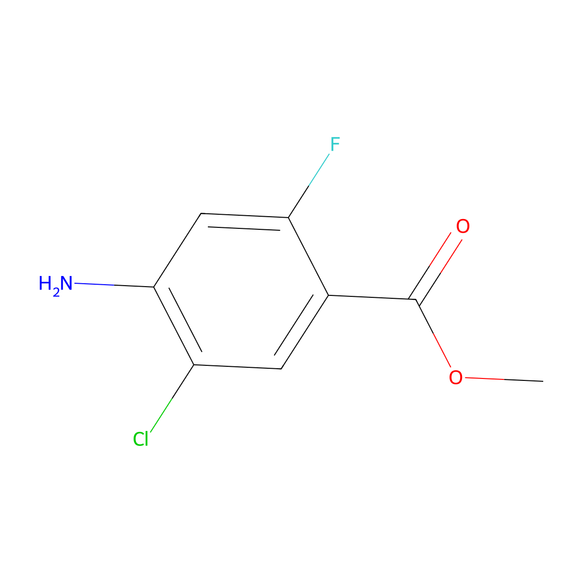 Methyl 4-amino-5-chloro-2-fluorobenzoate molecular structure, CAS 1427372-40-4