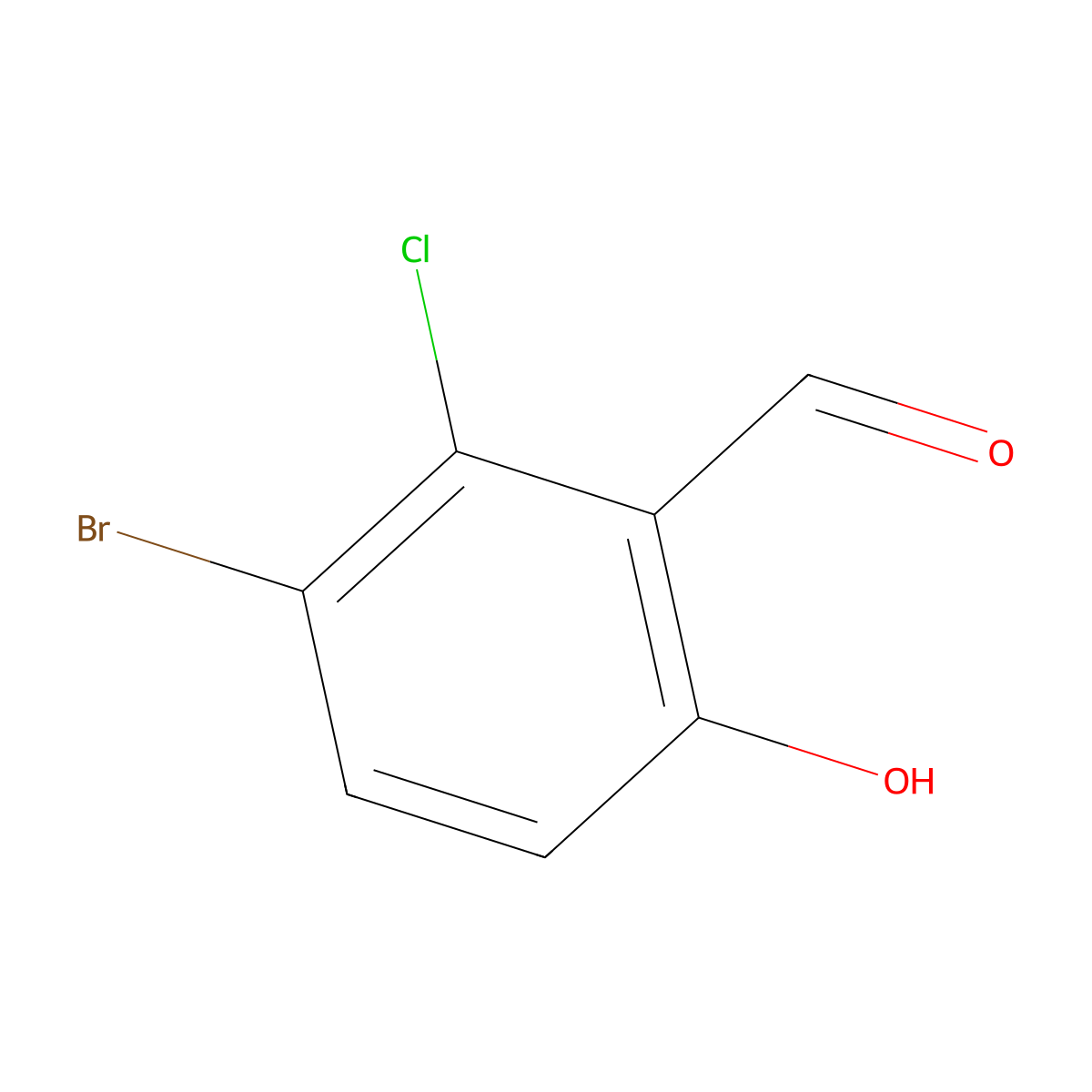3-Bromo-2-chloro-6-hydroxybenzaldehyde molecular structure, CAS 1427373-68-9