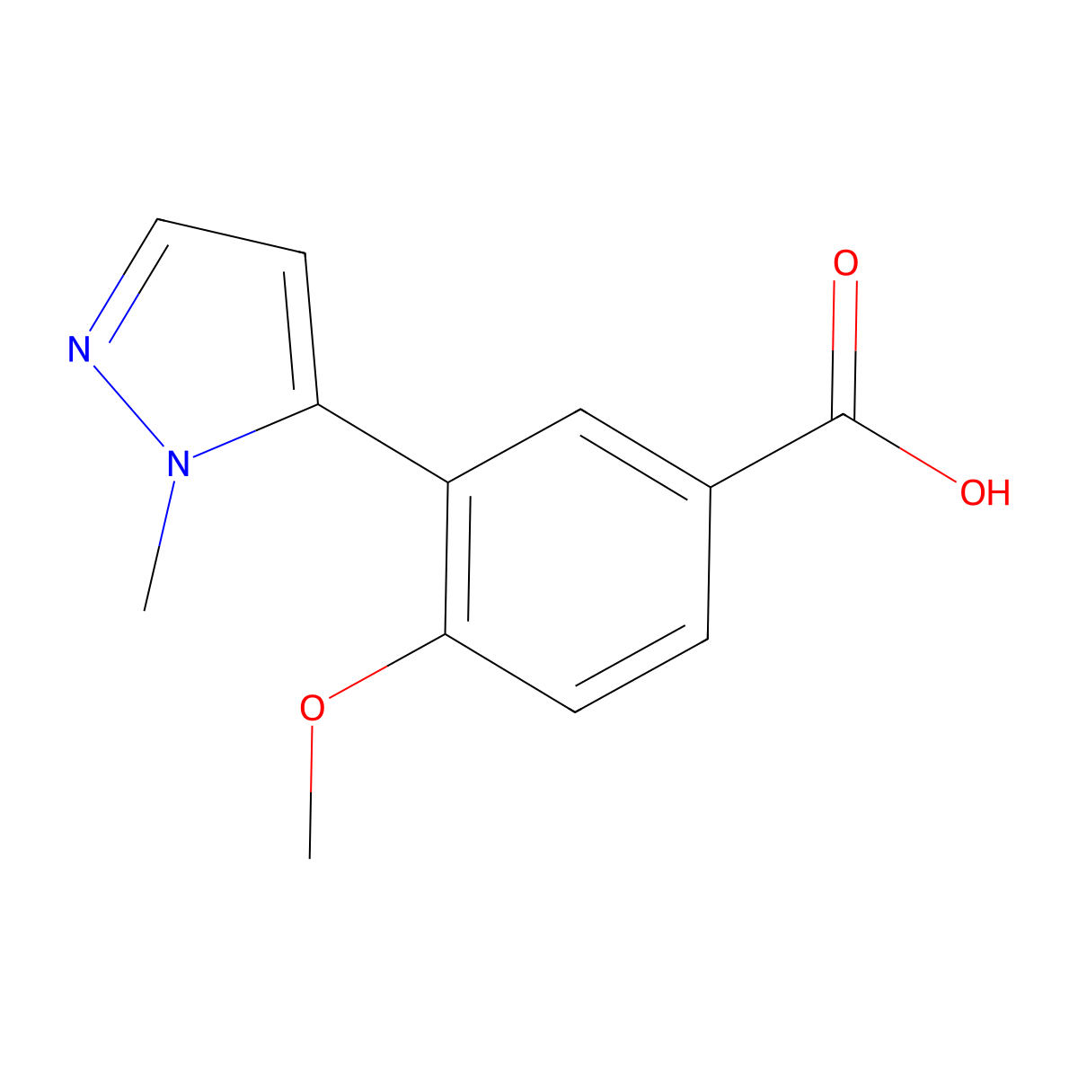 Benzoic acid, 4-methoxy-3-(1-methyl-1H-pyrazol-5-yl)- molecular structure, CAS 1427378-54-8