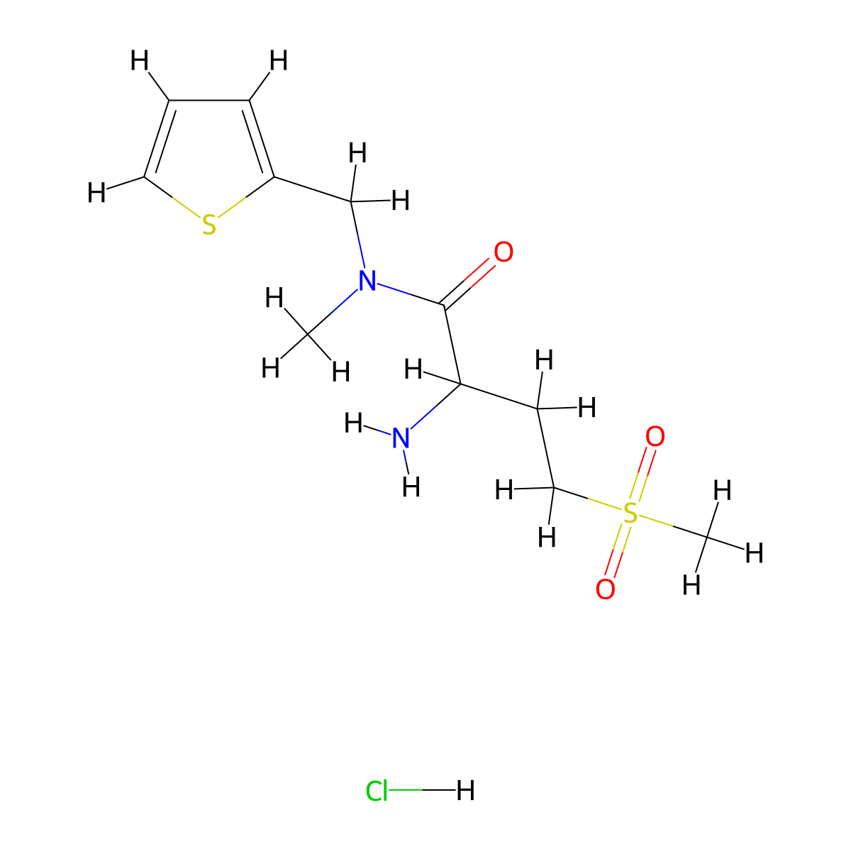 2-amino-4-methanesulfonyl-N-methyl-N-(thiophen-2-ylmethyl)butanamide hydrochloride molecular structure, CAS 1427378-71-9